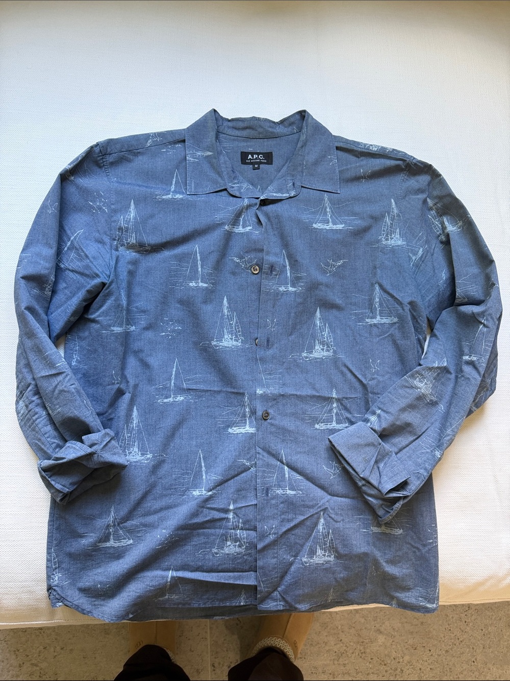 A.P.C. Men’s Boat Sailboat Print Chambray Button-Down Shirt